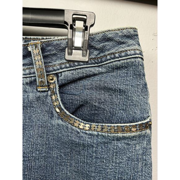 Sharon Young Jeans Womens 10 Beaded Bootcut Blue Denim Mid Rise Embellished - Picture 7 of 11